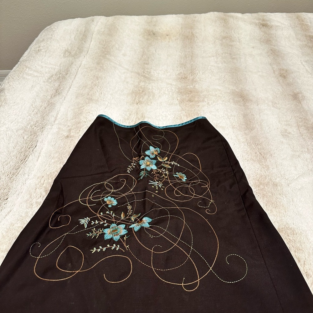 Ann Taylor Loft Wool Blend Embroidered Straight Skirt-Knee Length-Brown-Size 4